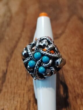 Avon Faux Turquoise Adjustable Silvertone Ring